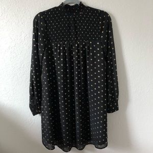 Black and Gold Print Long Sleeve Dress